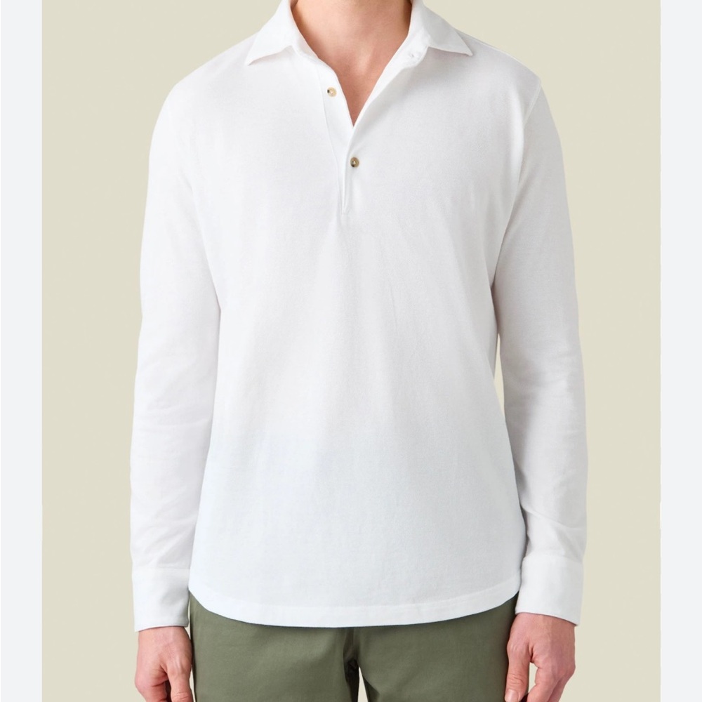 AYR Polo Shirt Men's Medium White Long Sleeve Cotton Sz L